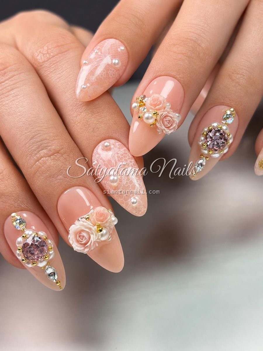 Nude & Gems — nail art di Pematangsiantar oleh Satyatama Nails